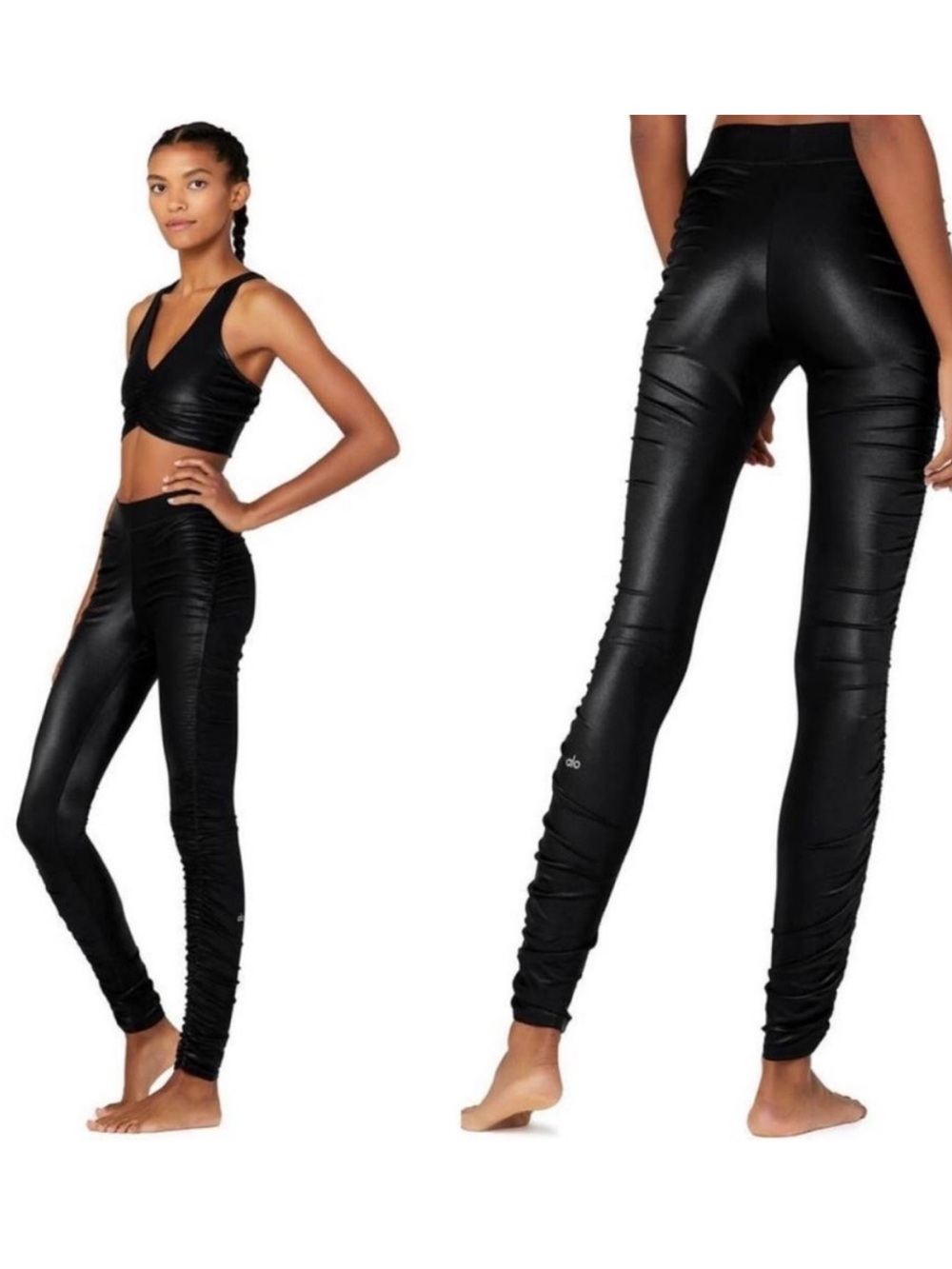ALO Yoga Cinched Leg Black Shine Leggings Small